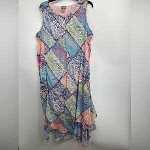 Chicos 2 Large Mesh Asymmetrical Stretch Dress Washable Artsy